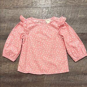 Crewcuts Ruffled Blouse in “Sweet Hibiscus” w/ Floral-Shaped Heart Print